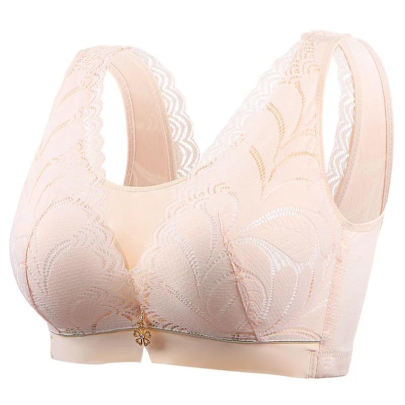 Women's Plus Size Bra Seamless Bras Solid Color Underwear Lace Brassiere Wirefree Soft Bra with Pad Vest Top Bra