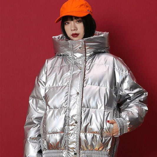 Fashion Bubble Coat Sequined Puffy Jacket Women's Down Coat Short Jacket Clothing with Hood