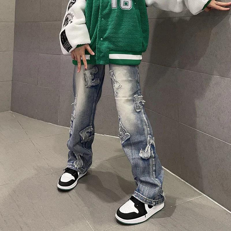 American Street Straight Jeans Female Autumn and Winter Models Hip Hop Letter High Waist Loose Slim Harsh Trousers Tide