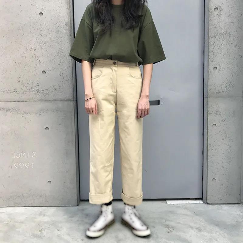 Letter Pattern Embroidery T-Shirt Solid Cotton Simple Breathable Tee Female Casual Short Sleeves Hipster  Summer Tops