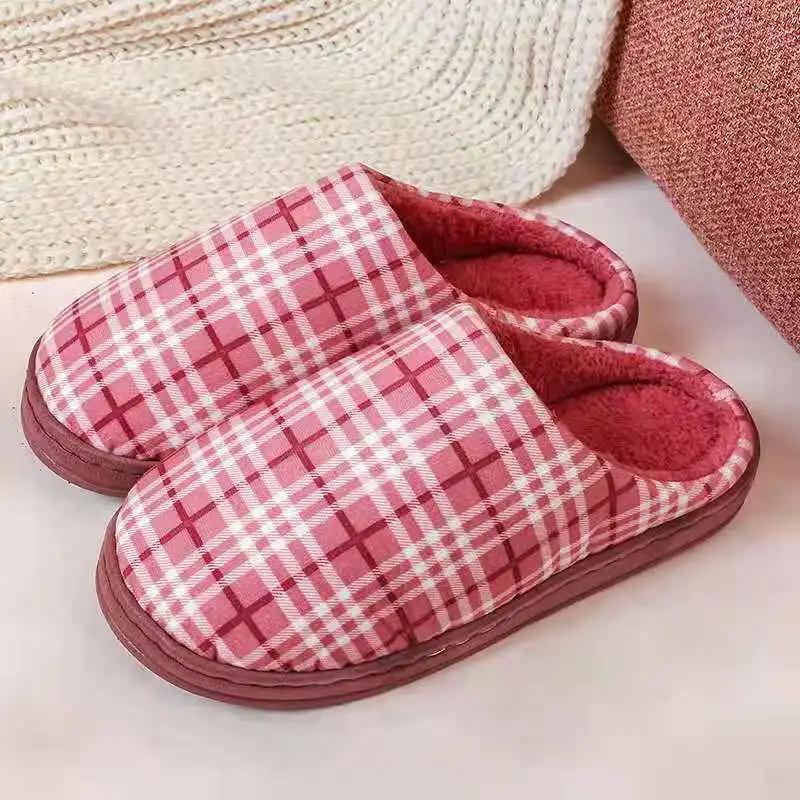 Winter Slippers Cotton Shoes for Women Plus Size Mens Slides Thick Warm Slipper