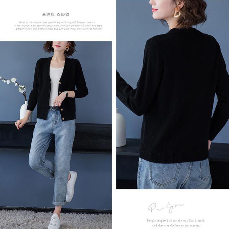 Spring and Autumn Short Solid Color Coat Knitted Cardigan Loose Sweater Fashion Simple Female Top