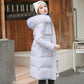 Ladies winter padded coat long over the knee fur collar hooded down padded jacket Slim thick warmth Parka Coat