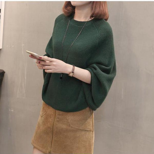 Winter Pullover Loose Top Solid Color Women's Sweater
