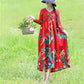 Ethnic Style V-neck Embroidery Long-sleeved Dress Bohemian Style Spring and Autumn Large Size Loose Middle Calf Length