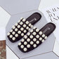 Women's Shoes Hollow Bright Beads All-match Casual Sandals with Low Heels Convenient and Not Hurting Feet Korean Pearls