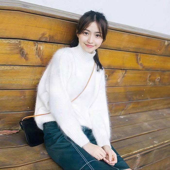 Women's Imitation Mink Wool Sweater Loose Thickened Pullover Half Turtleneck Sweater