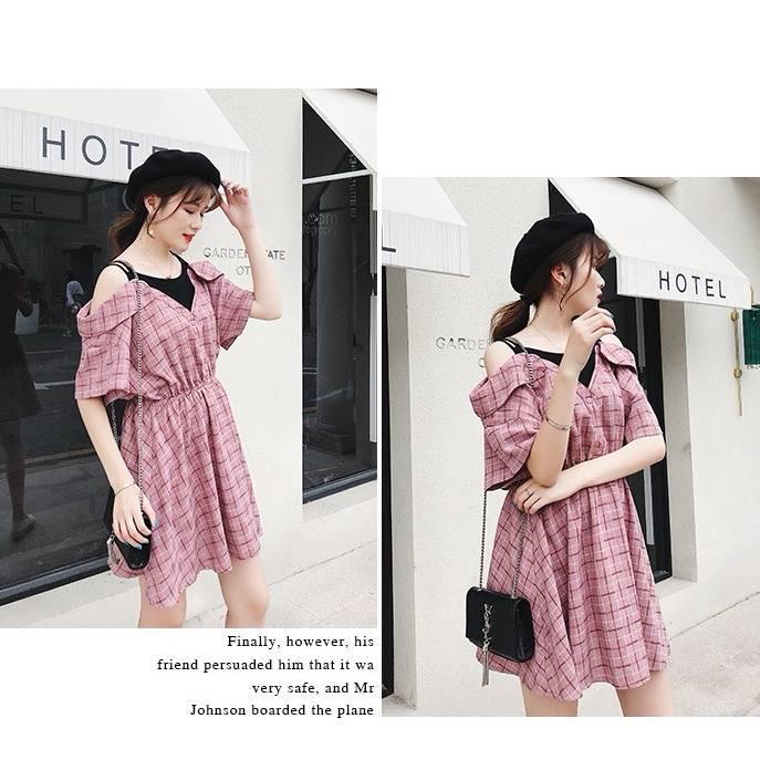 Women Plaid Dress Plus Size Sundress Sexy Straps Sleeveless Pockets Casual Loose Belted Summer Beach