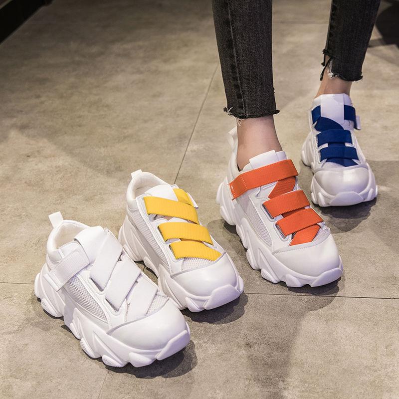 Trifle Small White Shoes Women Spring  Summer Candy Color Velcro Mesh Breathable Sneakers Thick-soled Running Shoes
