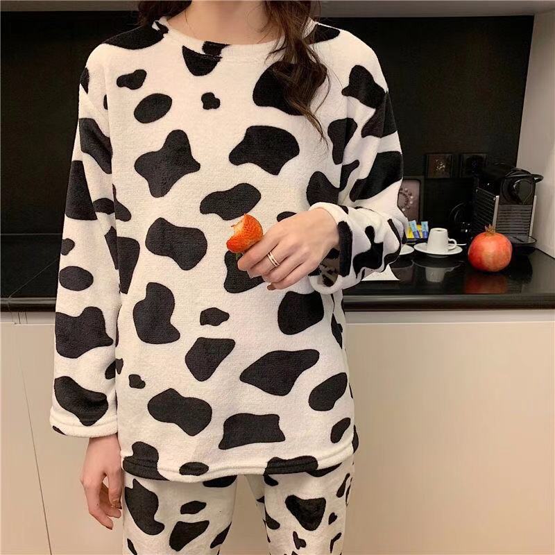 Women's Autumn and Winter Coral Velvet Thick Pajamas Flannel Plus Velvet Outer Wear Home Service Suit