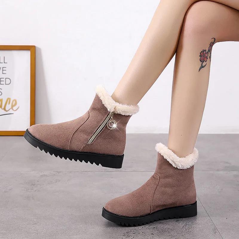 Women's Winter Flat Bottomed Short Boots Soft Soled Warm Cotton Shoes Solid Color Versatile Snow Boots