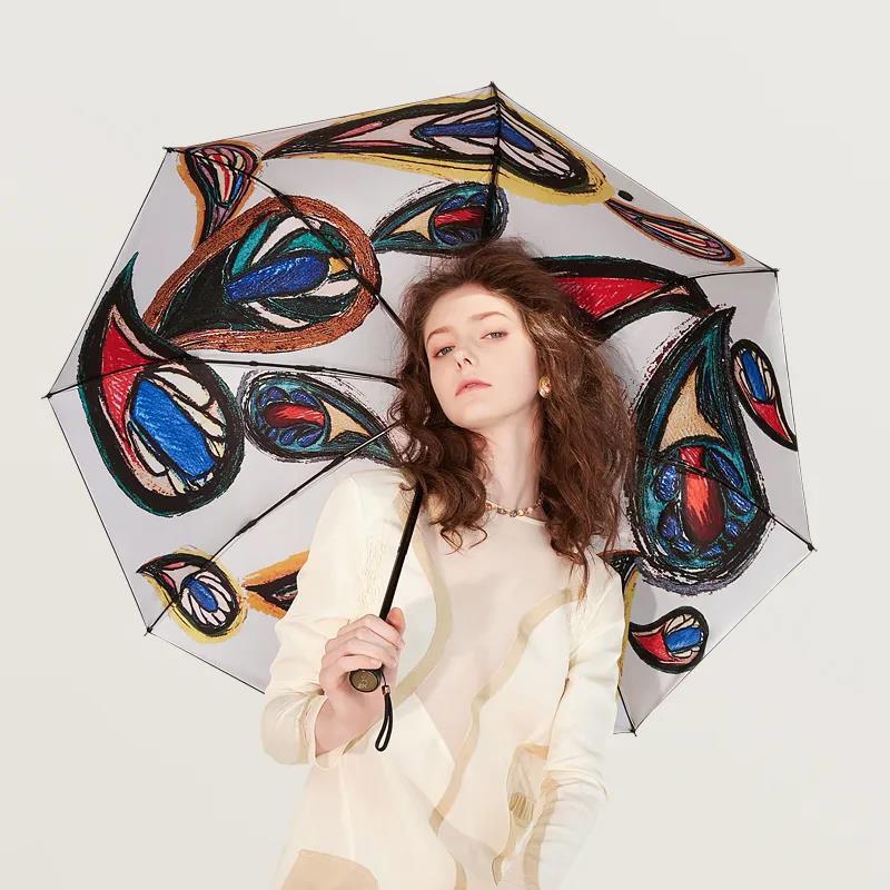 Ultra-light Creative Three-fold Umbrella Female Sun Umbrella Anti-ultraviolet Folding Sunscreen Black Plastic Sunny Umbrella Dual-use