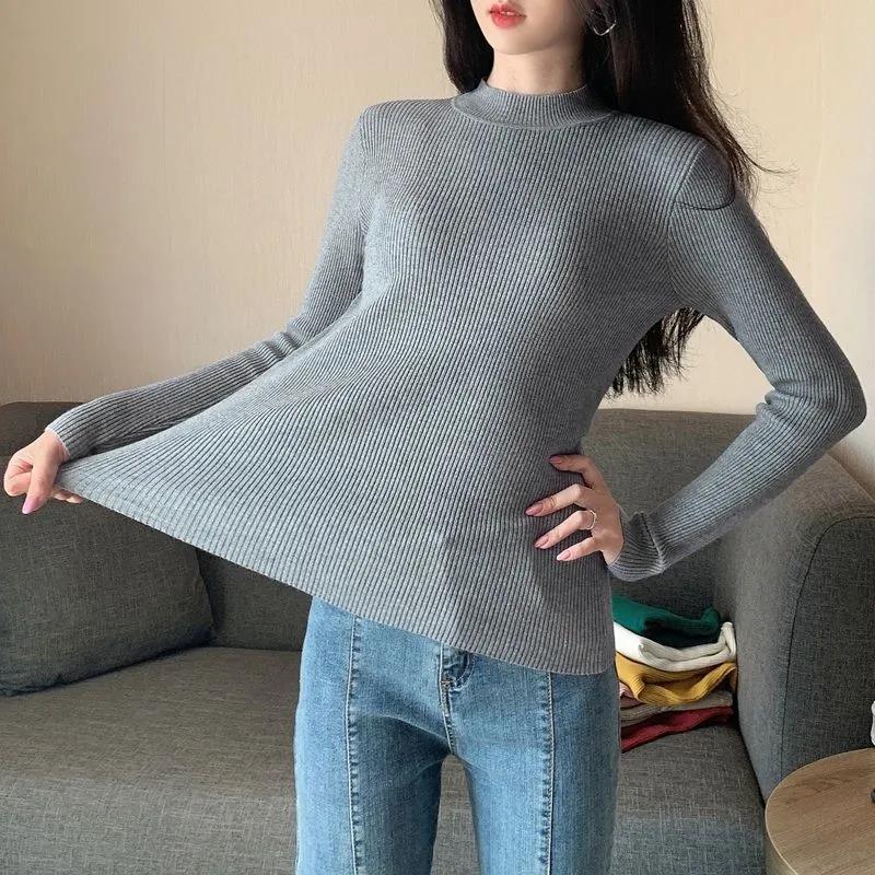 Women's Solid Color Half Turtleneck Pullover Bottoming Shirt Slim Fit Versatile Sweater