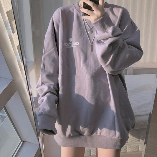 Korean Sweatshirt Loose Long Sleeve Pullover Women's Plus Size Long Sleeve Top