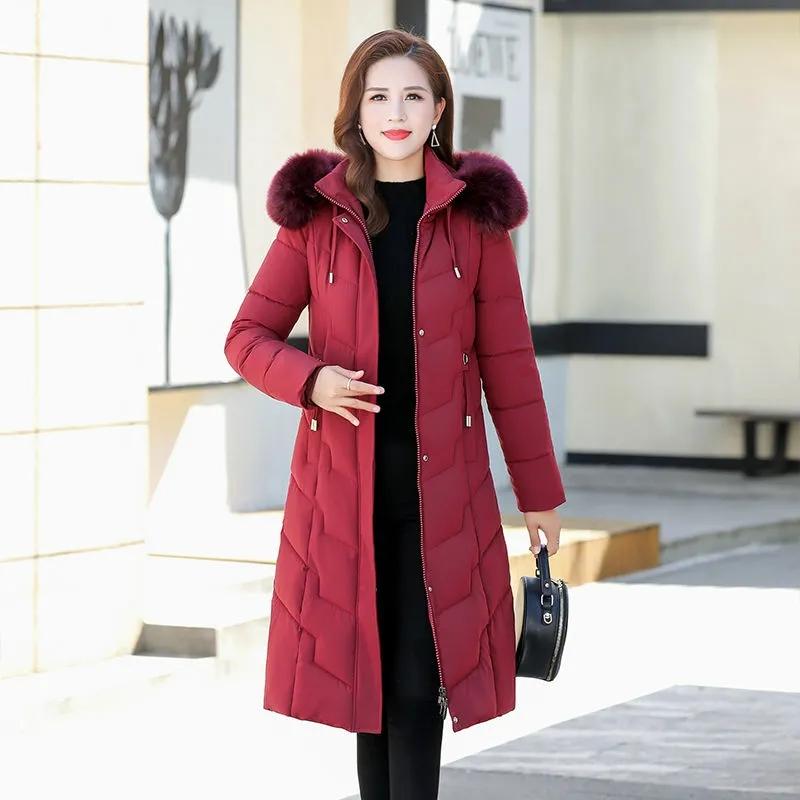 Winter Women Long Jacket Warm Jackets Thickening Coats Fur Collar Hooded Coat Down Jacket Parkas for Women Casual Solid Color Outerwear