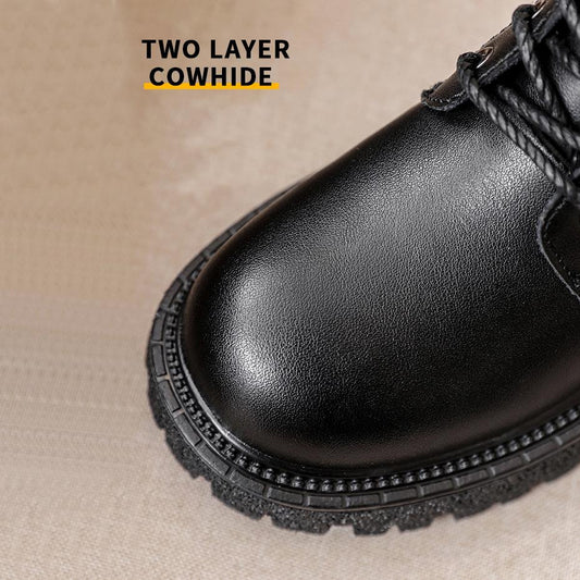 Leather Boots Women Winter Shoes Black Ankle Booties Platform Shoes Fashion Fall Shoes Flat Warm Fur Boots