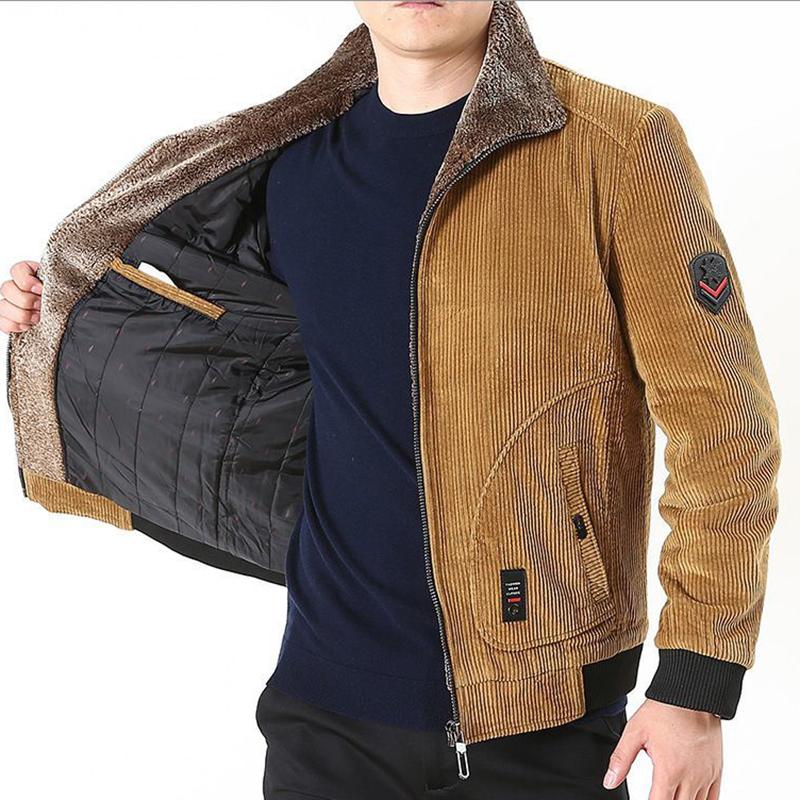 Corduroy Men's Jacket Autumn and Winter Plus Velvet Thick Casual Middle-aged Men's Jacket