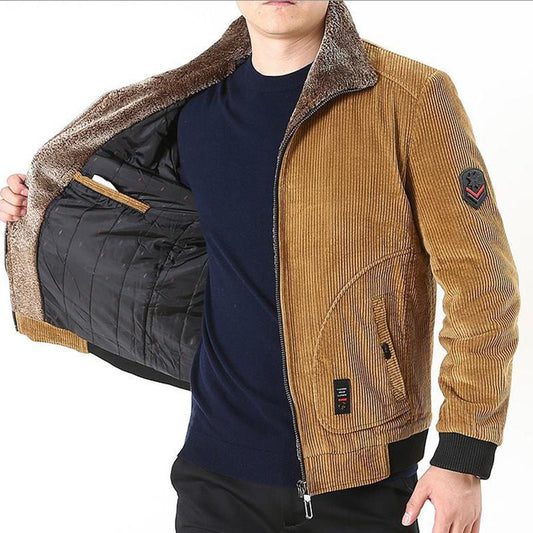 Corduroy Men's Jacket Autumn and Winter Plus Velvet Thick Casual Middle-aged Men's Jacket
