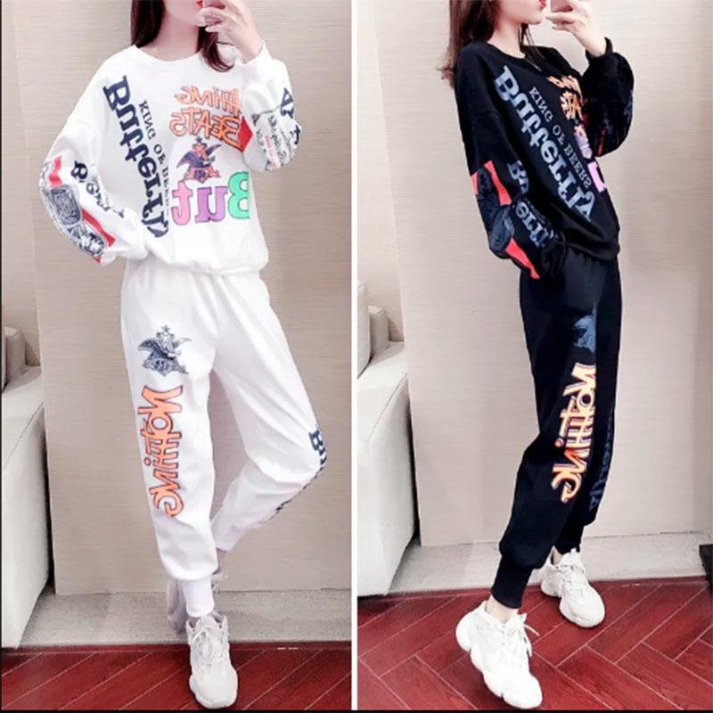 Spring and Autumn Sweater Suit Women's Loose Casual Sports Age-reducing Fashion Hip Hop Early Autumn Two-piece Western Style