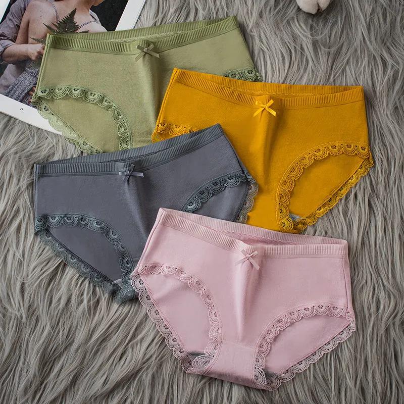 3-pack of Graphene Cotton Women's Panties Antibacterial Seamless Lace Trim Briefs