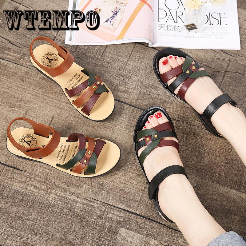 Women Fashion Comfortable Peep-toe Flat Shoes Summer Beach Roman Sandals