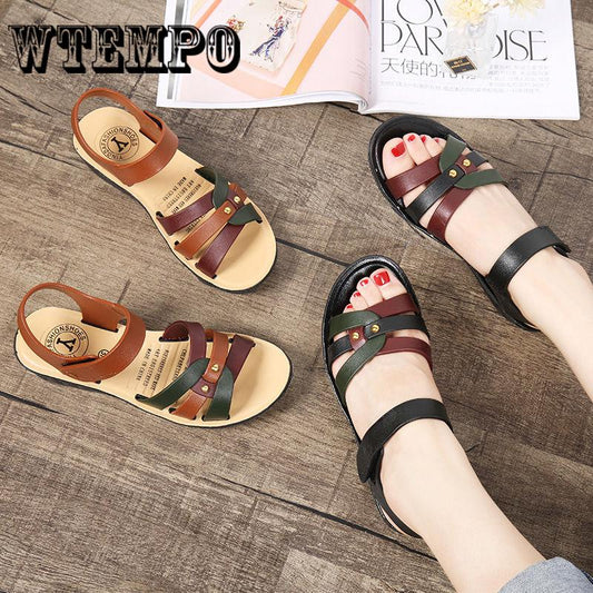 Sandals Women's Fashion Casual Peep Toe Flat Shoes Roman Summer Sandals