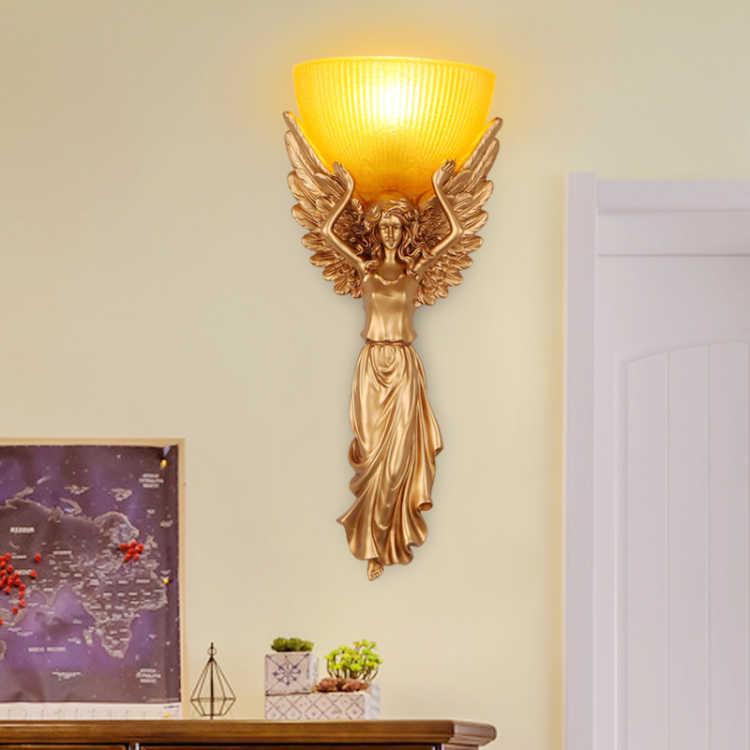 Goddess angel decorative wall lamp living room bedroom bedside aisle creative retro wall lamp gold