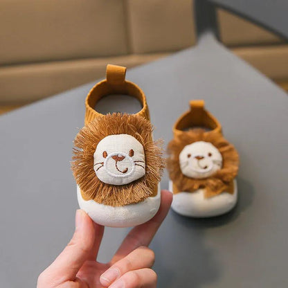 Baby's Spring and Summer Knitted Shoes Soft Soled Baby Walking Casual Shoes Cute Yellow Cartoon Lion Flat Shoes