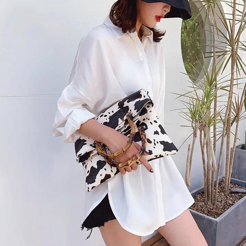 Large-capacity Retro Summer Fashion Trend Cow Bag Portable Simple Ghost Horse Bamboo Cow Shopping Bag Pattern Bag Female