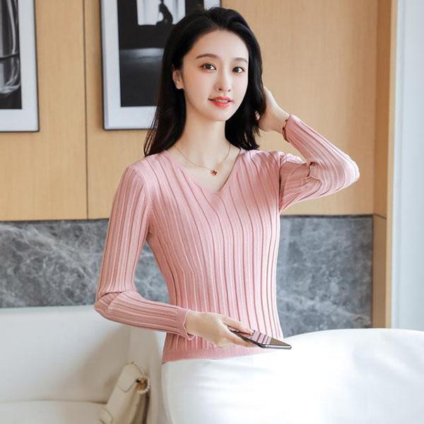 Autumn and Winter Knitted V-neck Sweater All-match Slim Short Top Small Simple Solid Color Female Bottoming Shirt