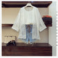 Fashion  Plus Size 2 Piece Set Women Summer Hollow Lace Shirt Tops Vest Denim Shorts Three-piece Set