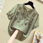 Chiffon Shirt Large Size Loose Women's Top Fashion Casual Hollow Lace Up Short Sleeve Top