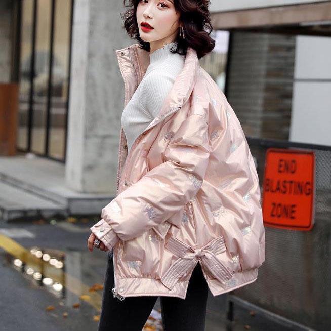 Winter Thick Warm Short Parkas Women Elegant Zipper Short Cotton Jackets Female Wash Free Sequin Embroidered Wadded Jacket