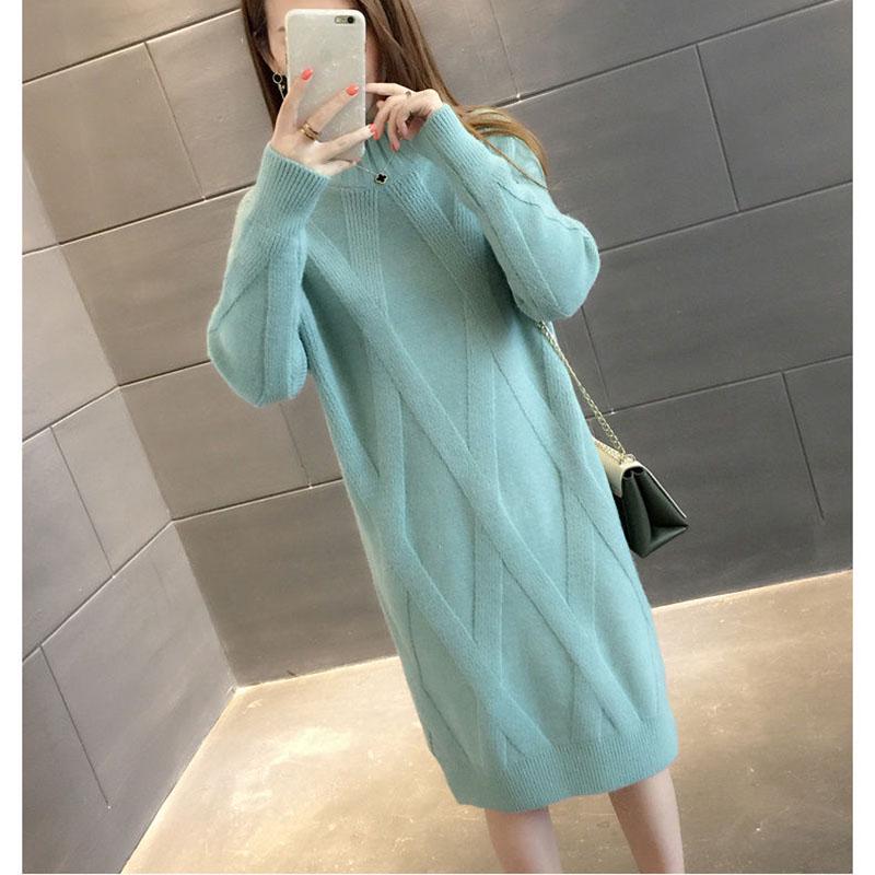Half High Neck Mid-length Sweater Loose Thick Knit Bottoming Shirt Fashion Casual Dress