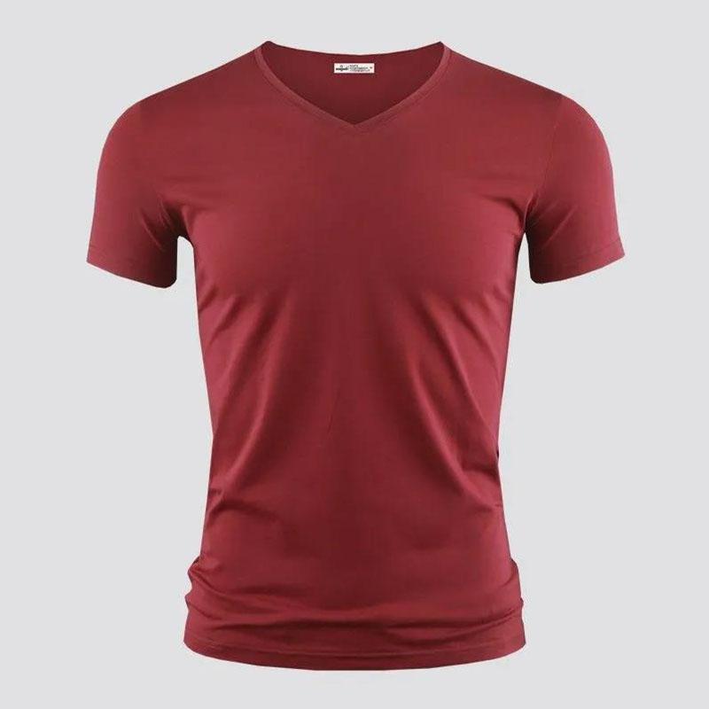 3pcs Modal T-shirt Slim Shirt Solid Color Casual Thin Tees V-Neck Short Sleeve Ice Silk Cool Pullover Men Clothing Summer