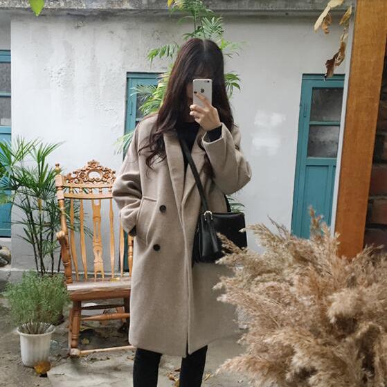 Women Wool Coat Winter Autumn Female Long Sleeve Double Breasted Long Jacket Casual Overcoat