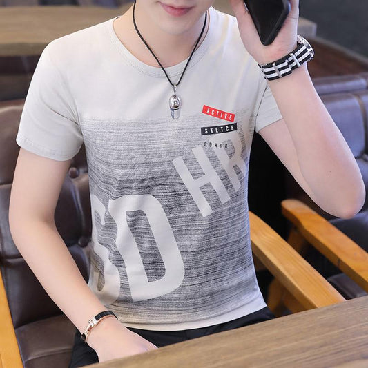 Men's Cotton Short-sleeved T-shirt Round Neck Korean Version of The Trend of Youth Short-sleeved Men's T-shirt Slim Summer Clothes