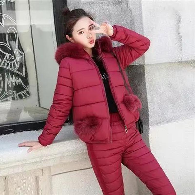 Two-piece Korean Thickened Girl Cotton-padded Jacket Suit Thickened Padded Jacket Down Cotton Two-piece Female