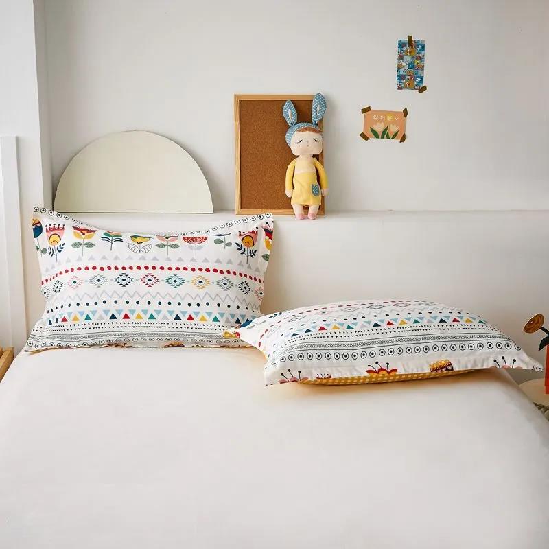 Pure Cotton Twill Pillowcases A Pair of Student Dormitory Simple Printing Pillowcases Single Double Bedroom Pillowcases