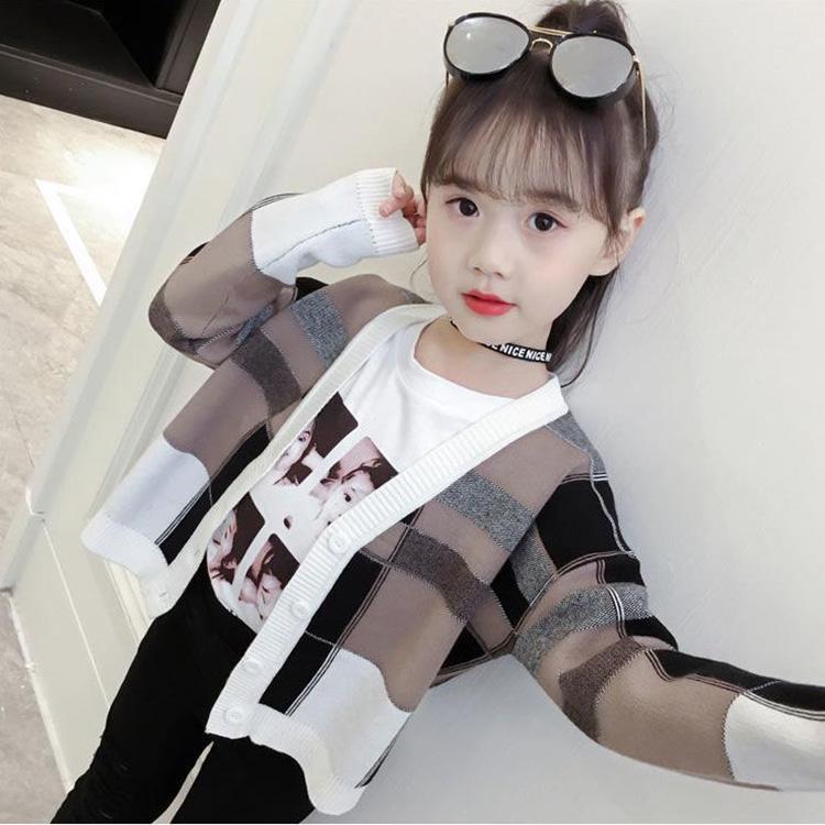 Little Girl Spring and Autumn Sweater Long-sleeved Slim Knit Cardigan Jacket Older Children's Clothing Fashion