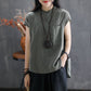 Summer Solid Color Loose Large Size Sleeveless Stand Collar T-Shirt Top Pullover Shirt