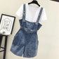 Small Fresh and Age-reducing Denim Overalls Spring and Summer Small One-piece Suspenders Short Jeans Women