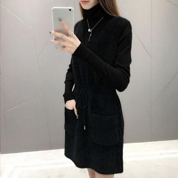 Autumn Mohair V-neck Sweater Skirt Knitting Versatile Sleeveless Vest Skirt Mid-length Casual Women's Vest Dress