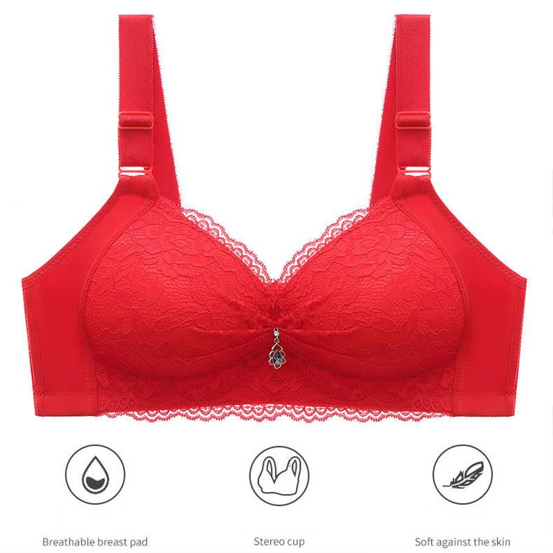 Ladies Bras Lace Large Size Thin No Steel Rings Anti-glare Top Support Full Cup Anti-sagging Gather Skin-Friendly Soft Fashion Beauty Back Bra