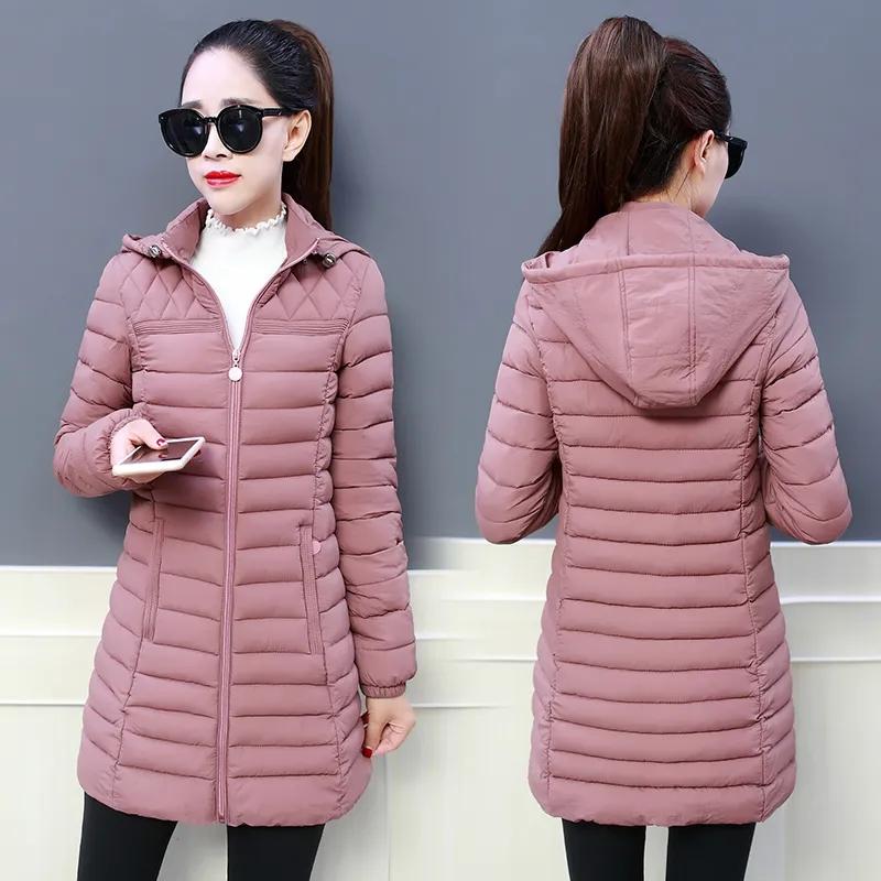 Women Autumn Winter Medium Long Coat Thicken Warm Hooded Jackets Cotton Padded Puffer Jacket Overcoat Slim Mid-length Windproof Parkas