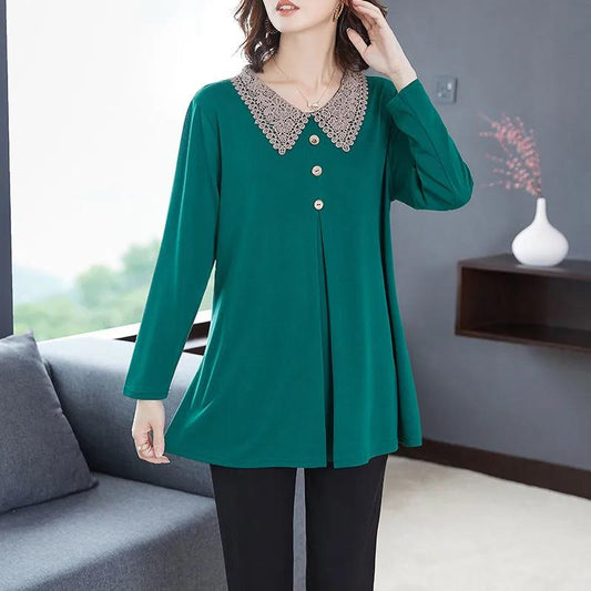 Spring and Autumn Long-sleeved T-shirt Loose Solid Color Top Casual Round Neck Bottoming Shirt
