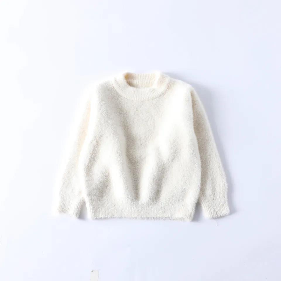 Children's Sweater Mink Velvet Hedging Western Style Solid Color Round Neck Long-sleeved Sweater Baby Top