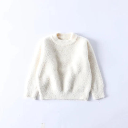 Children's Sweater Mink Velvet Hedging Western Style Solid Color Round Neck Long-sleeved Sweater Baby Top