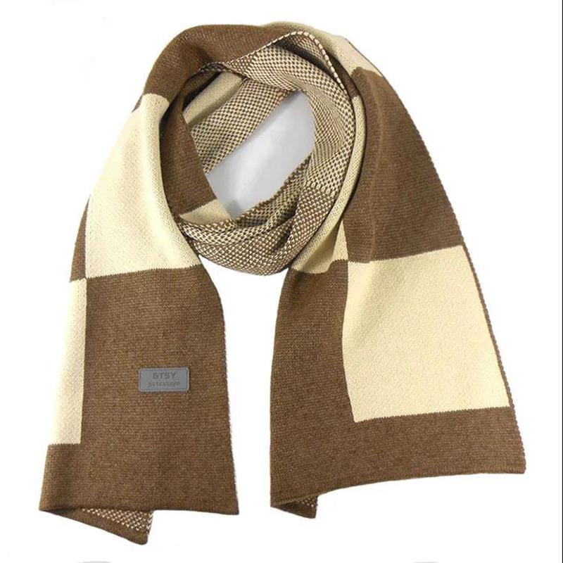 Men's Knitted Scarf Winter High-end Fashion Plaid Scarf Winter Thick Warmth Long Couple Scarf