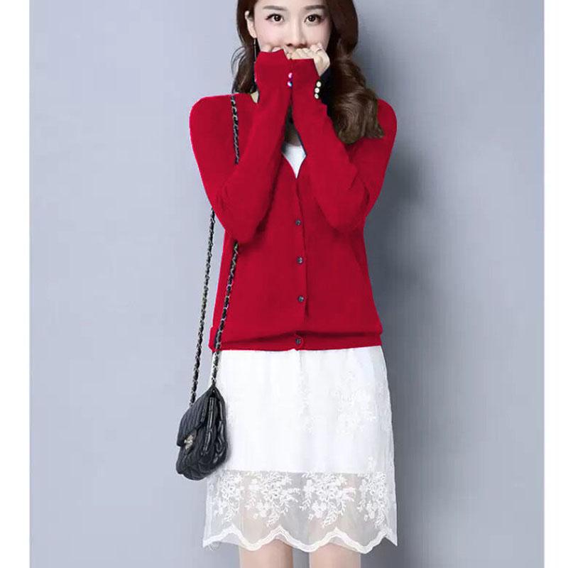 Autumn and Winter Wool Coat Cardigan V-neck Short Top Slim Knit Young Women's Sweater
